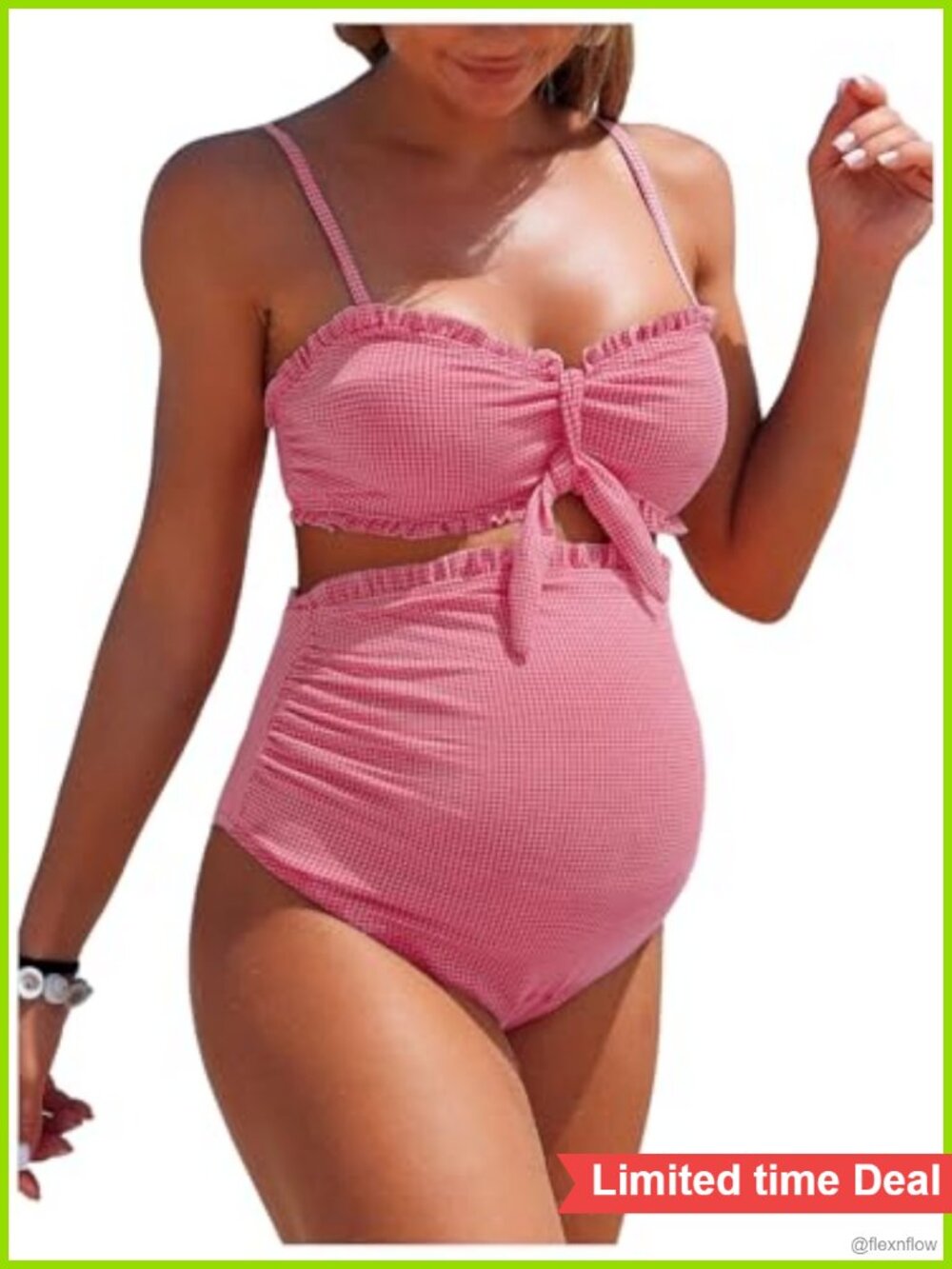 Women's Maternity Swimsuit 2 Piece Bikini Plaid Gingham Tie Front Ruched